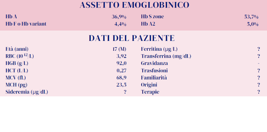 Dettagli clinici e diagnostici del paziente caso 1